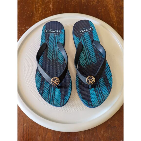 Coach Authentic Flip Flop Teal Thong Flip Flop Sandals  Sz 5-6 - Picture 3 of 9